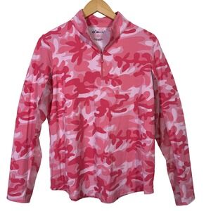 IBKUL Womens Large UPF Long‎ Sleeve Pink Camo Print Quarter Zip Golf Swim Shirt